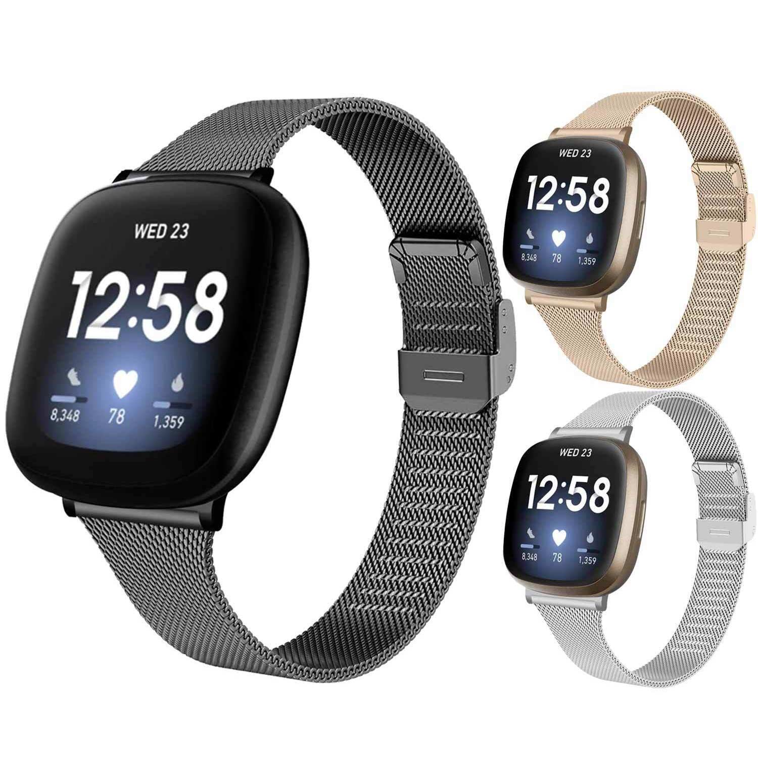 WITHit Black Stainless Steel Mesh Band for the Fitbit Versa 3 &  4/Sense/Sense 2 