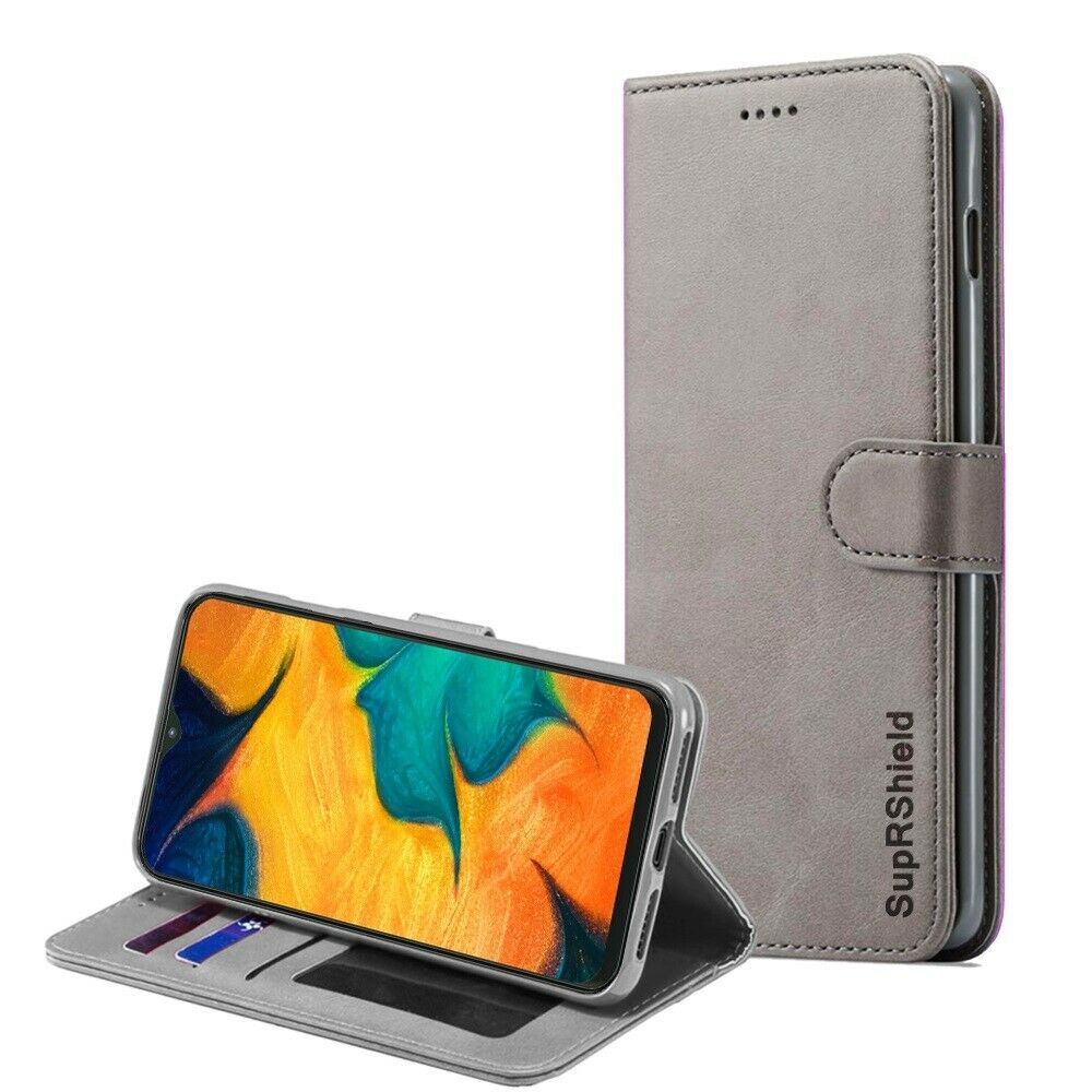 Galaxy A70 Wallet Leather Case Flip Magnetic Card Slot Cover-Grey