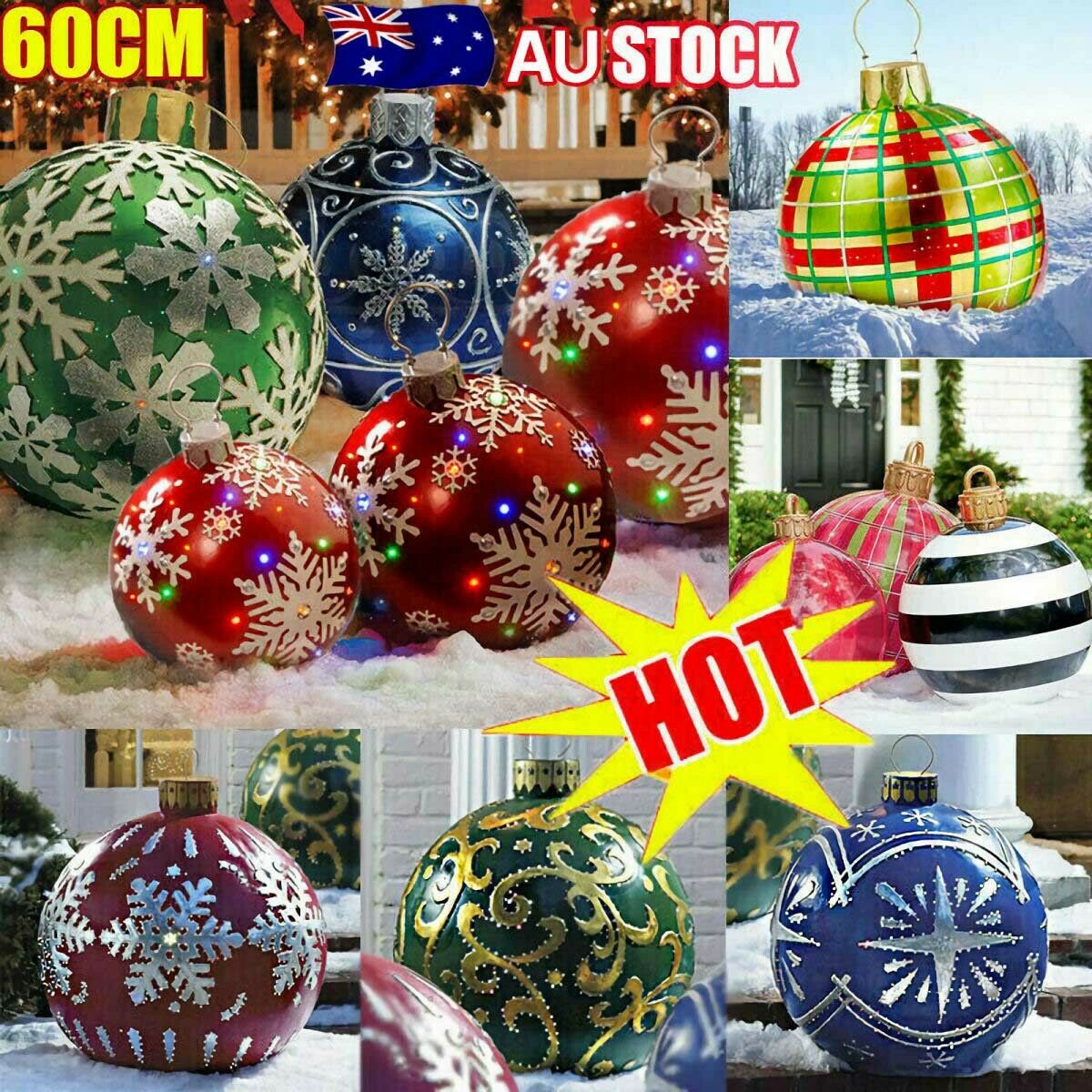 60cm Outdoor PVC Inflatable Ball Toy Christmas Ball Xmas Tree Decor No Lights