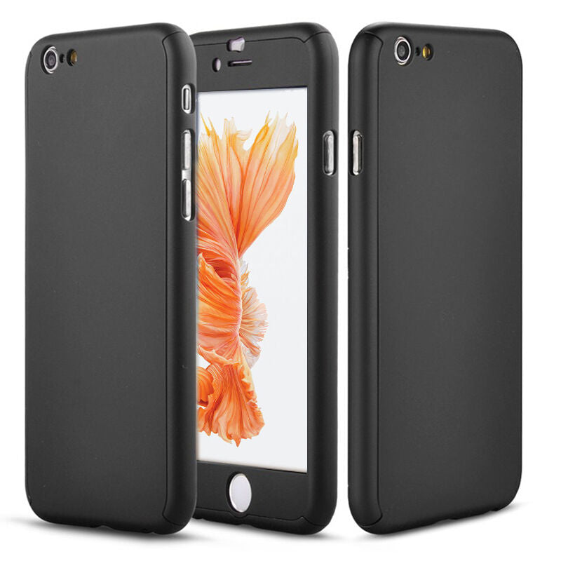 iPhone 8 Plus Full Body Shockproof Case Cover + Tempered Glass-Black